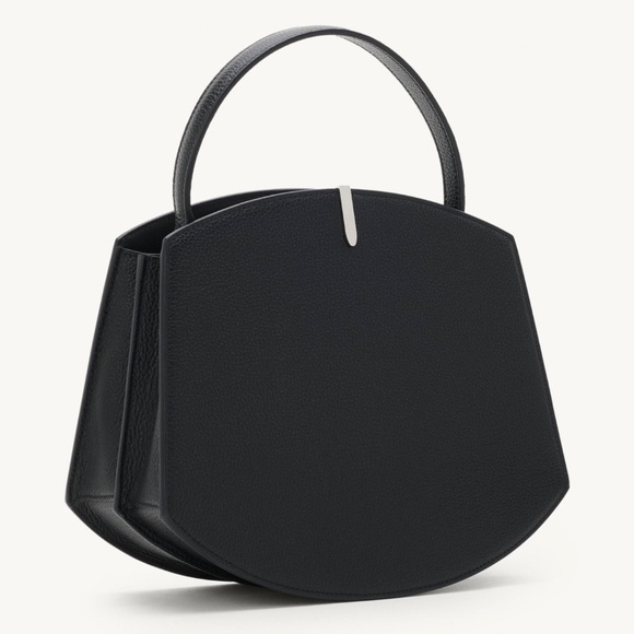 SAVETTE Florence 25 Top Handle Bag in Black Grained Calfskin Leather
